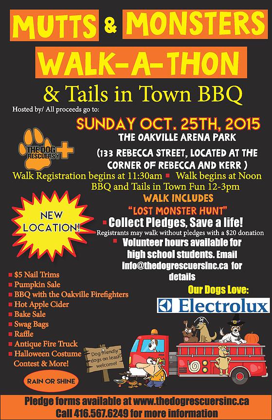 MUTTS & MONSTERS WALK-A-THON & TAILS IN TOWN BBQ!  SUNDAY, OCTOBER 25TH